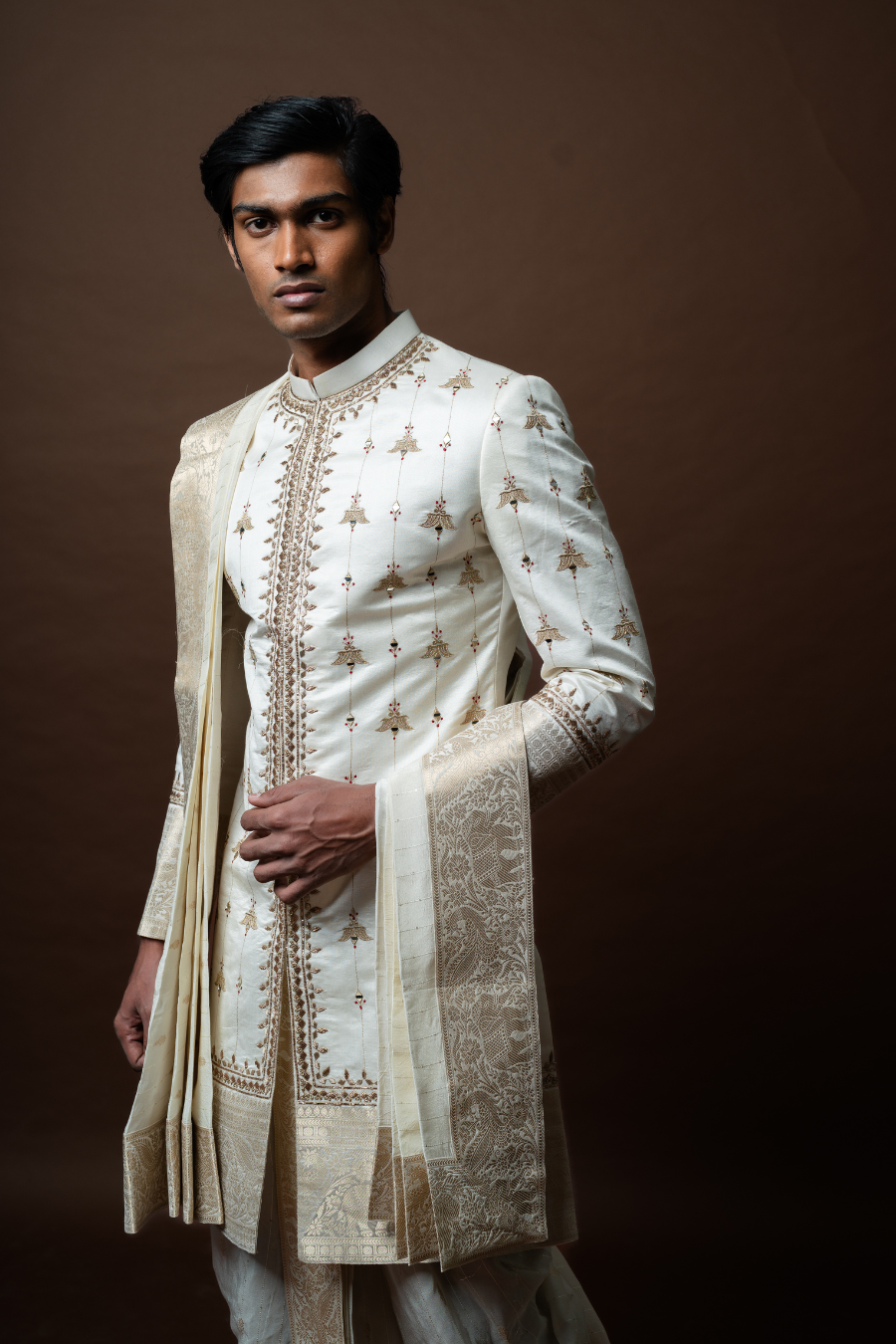 Embroidered Sherwani with Zari Detailing