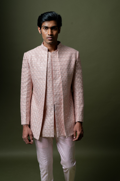 Blush Pink Embroidered Jodhpuri Suit