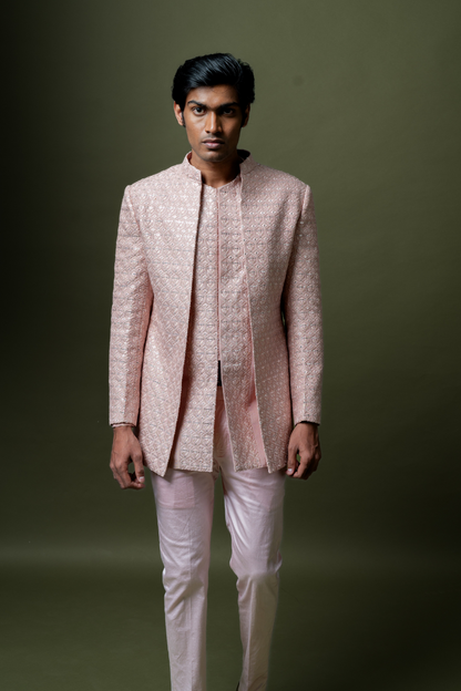 Blush Pink Embroidered Jodhpuri Suit