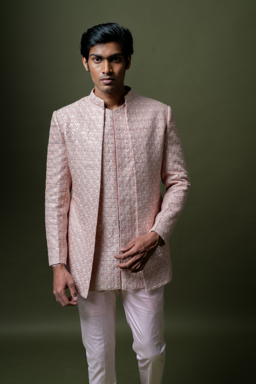 Blush Pink Embroidered Jodhpuri Suit