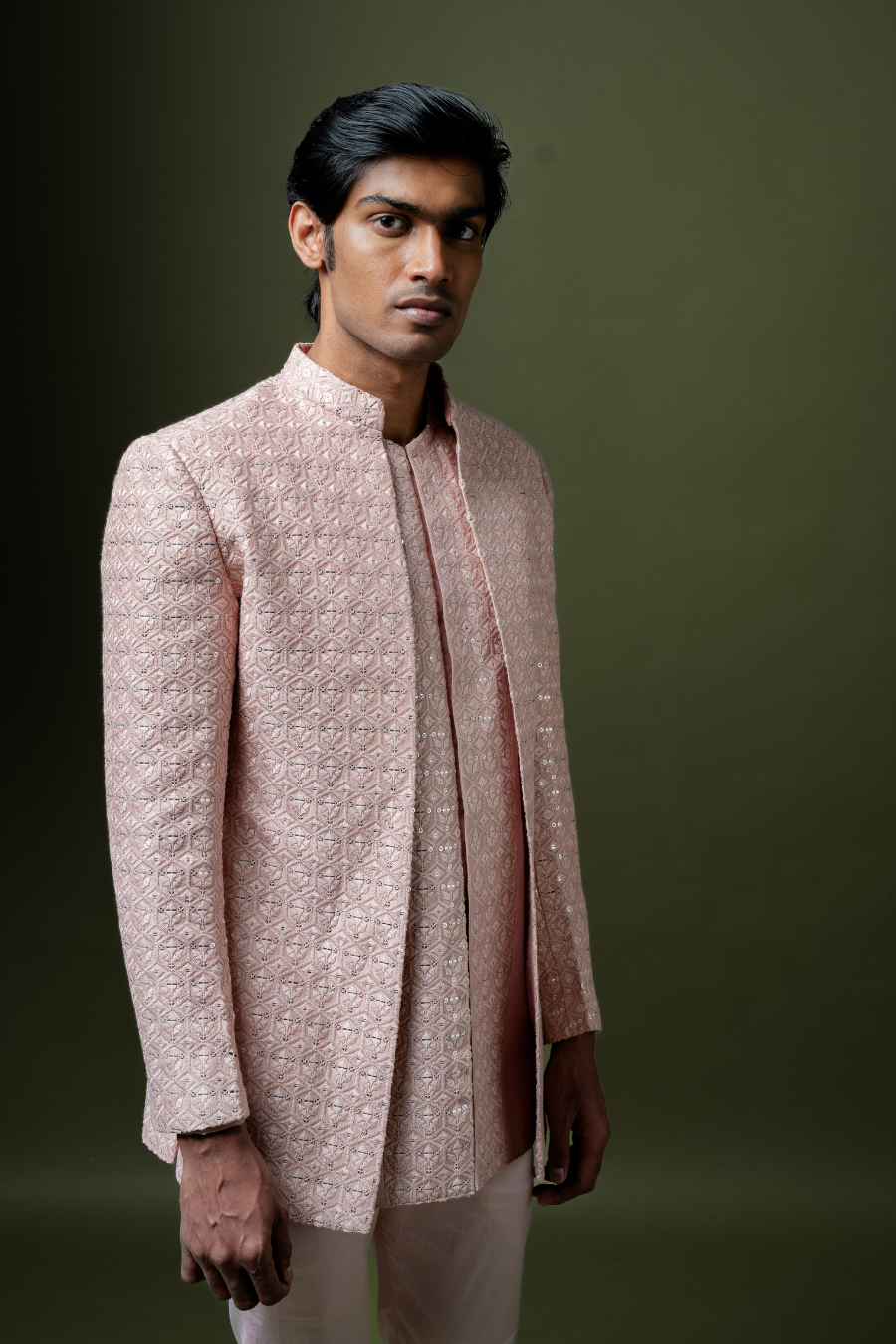 Blush Pink Embroidered Jodhpuri Suit